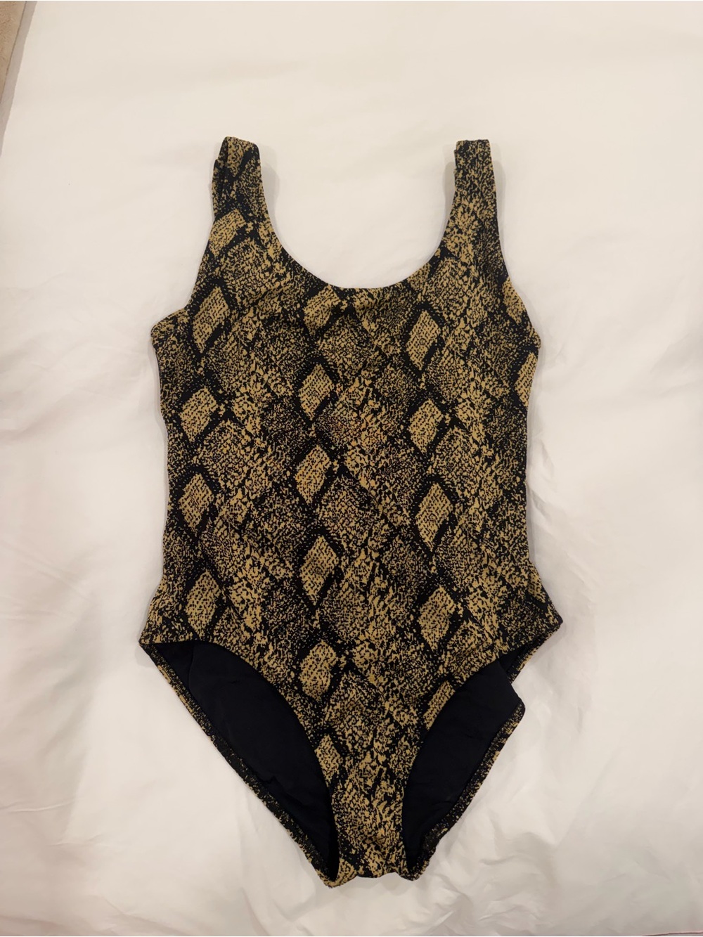 SOLID AND STRIPED Black and Gold Snake-Print One-Piece Swimsuit
